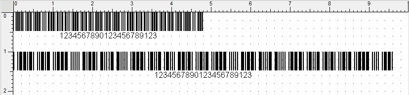 Print on 203 dpi printhead, 3 of 9 code, module 1 (0.125 mm) and module 2 (0.250 mm), proportions 1 to 3