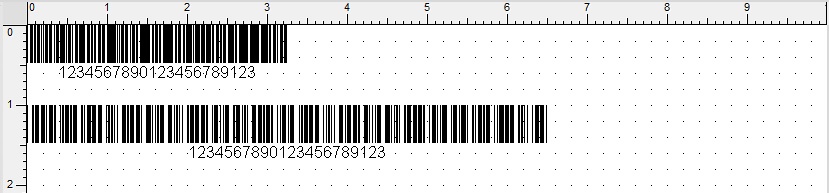  Print on 300 dpi printhead, code 3 of 9, module 1 (0.086 mm) and module 2 (0.172 mm), proportions 1 to 3