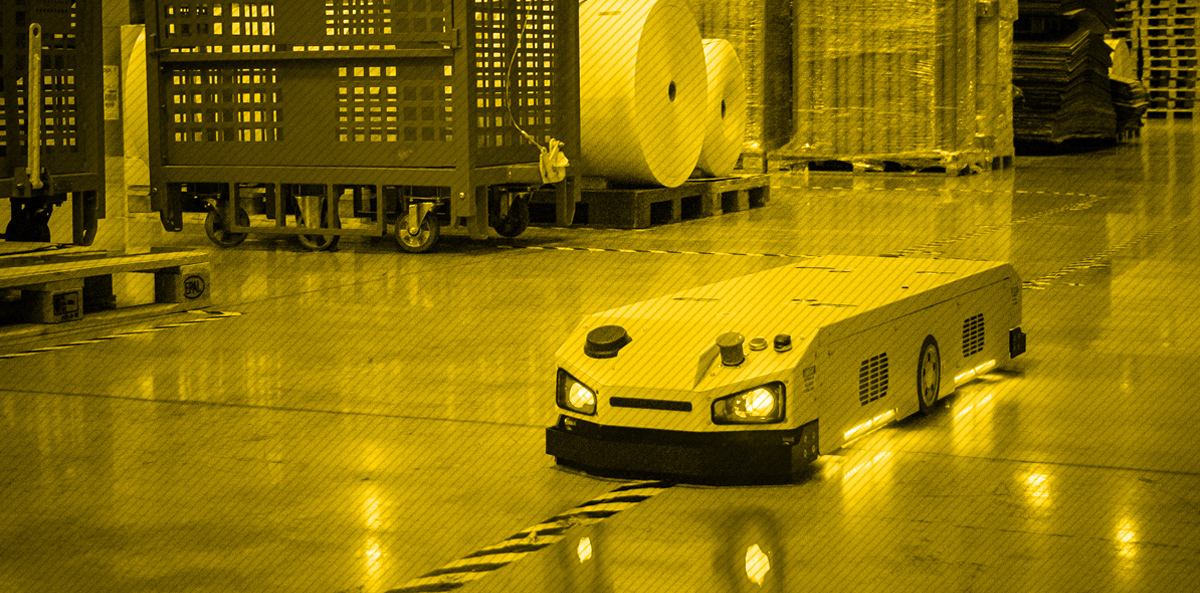 Efficient intralogistics with AGV robots (Automated Guided Vehicle)