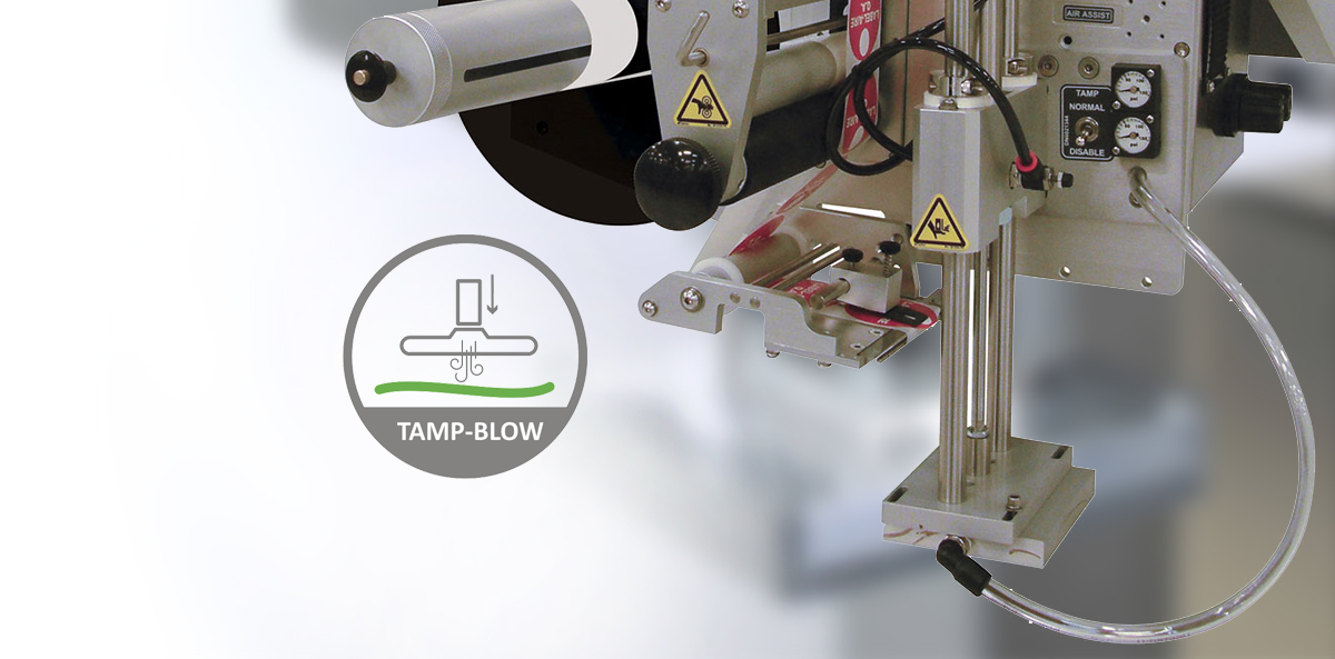 Tamp-Blow label application method